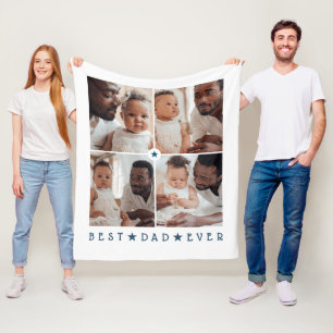 Personalized Modern 4-Photo 'Best Dad Ever' Fleece Blanket
