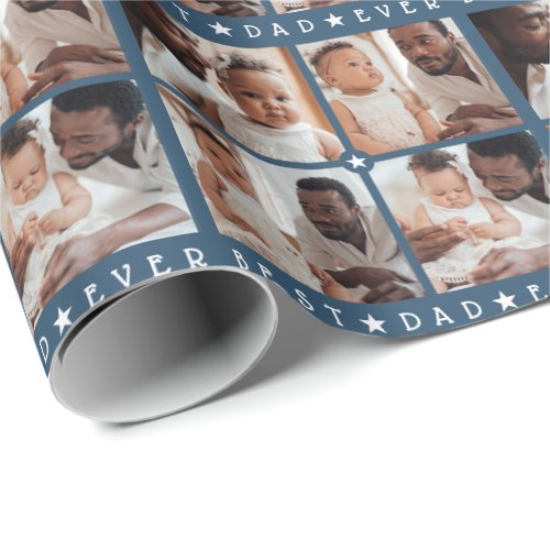 Personalized Modern 4-Photo 'Best Dad Ever' Square Wrapping Paper