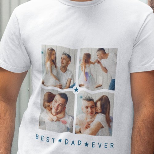 Personalized Modern 4_Photo Best Dad Ever T_Shirt