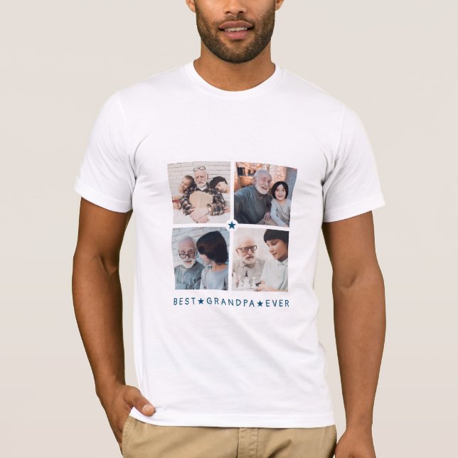 Personalized Modern 4-Photo 'Best Grandpa Ever' T-Shirt (Front)