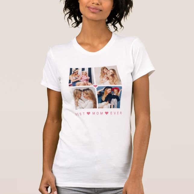 Personalized Modern 4-Photo 'Best Mom Ever' T-Shirt (Front)
