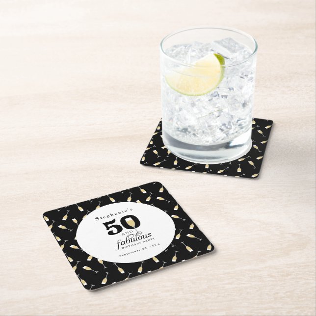 Personalized Modern 50 and Fabulous Birthday Square Paper Coaster (Insitu)