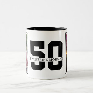Personalized Modern 50th Birthday Photo Two-Tone Coffee Mug