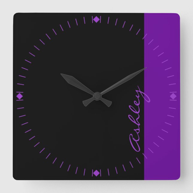 Personalized Modern 519 Purple Square Wall Clock (Front)