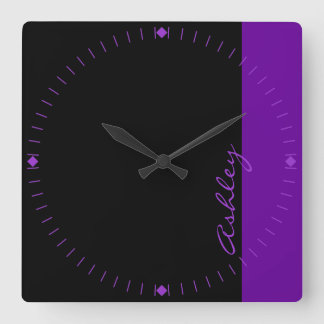 Personalized Modern 519 Purple Square Wall Clock