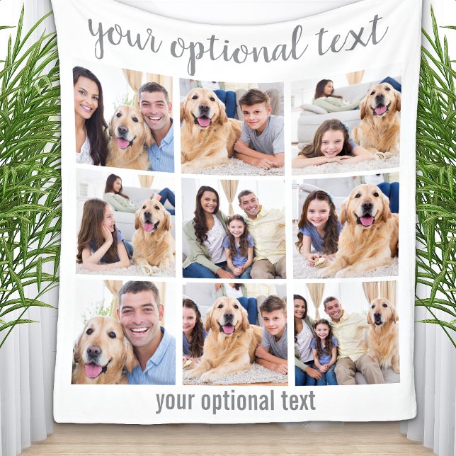 Personalized Modern 9 Photo Collage Fleece Blanket (Creator Uploaded)