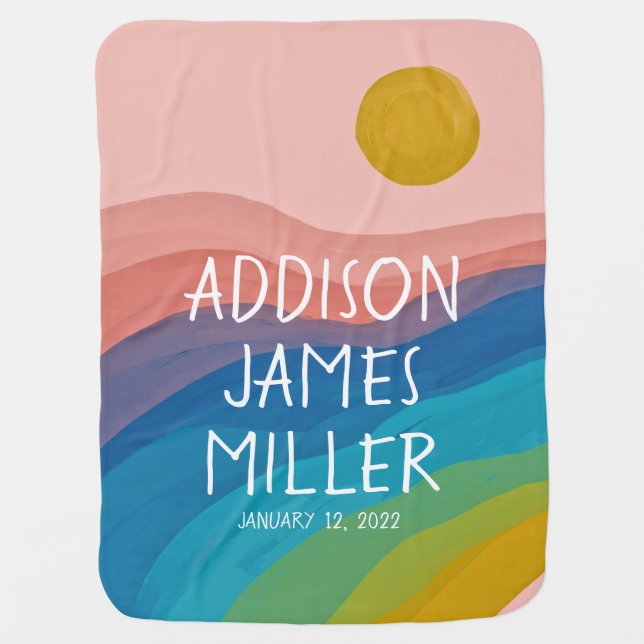 Personalized Modern Abstract Art Pink Blue Baby Blanket (Front)