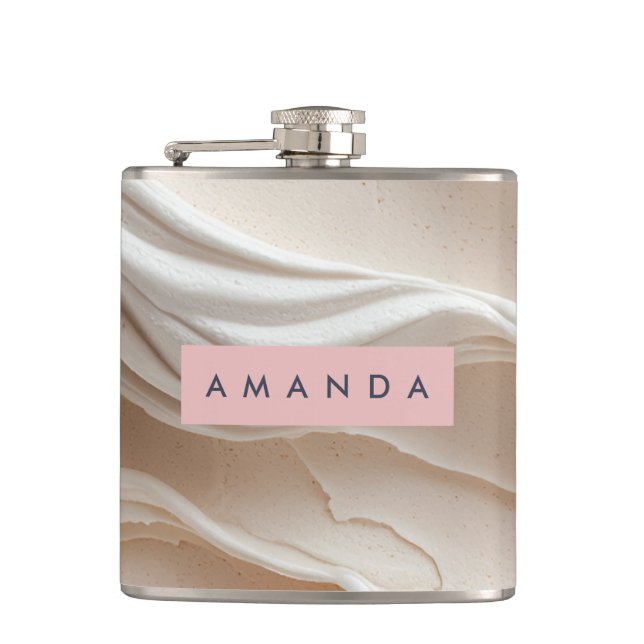 Personalized Modern Abstract Cream Swirl Flask (Front)