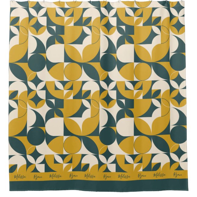 Personalized Modern Abstract Mustard Green Circle Shower Curtain (Front)