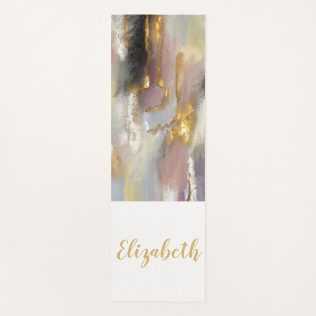 Personalized Modern Abstract Pink Gold Yoga Mat (Front)