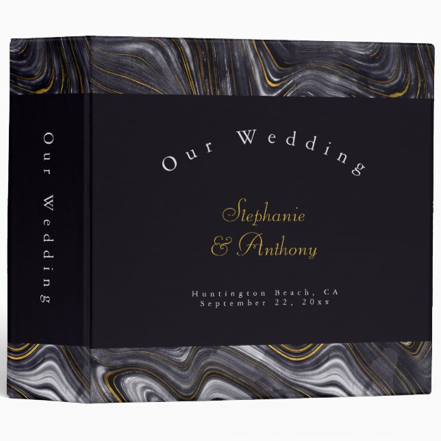 Personalized Modern  Agate Gray Wedding 3 Ring Binder (Front/Spine)