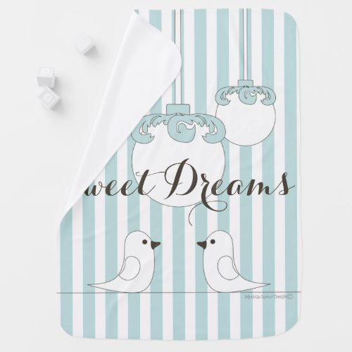 Personalized Modern Baby Blue Stripe Cute Bird Receiving Blanket