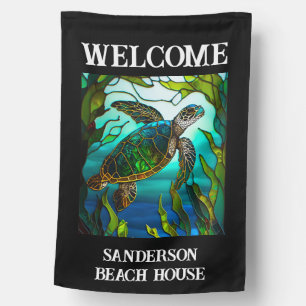 Personalized Modern Beach Sea Turtle Welcome House Flag