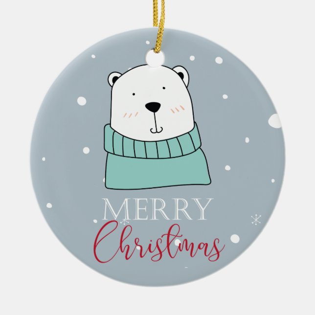 Personalized Modern Bear Simple Ceramic Ornament (Front)