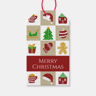 Personalized Modern Beige Christmas Snow Pattern Gift Tags