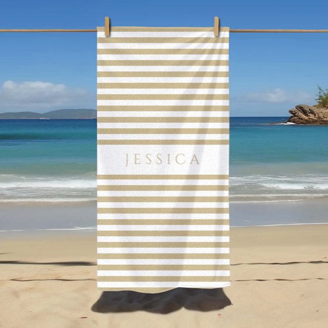 Personalized Modern Beige Striped Pattern Beach Towel (Personalized Modern Beige Striped Pattern Beach Towel)
