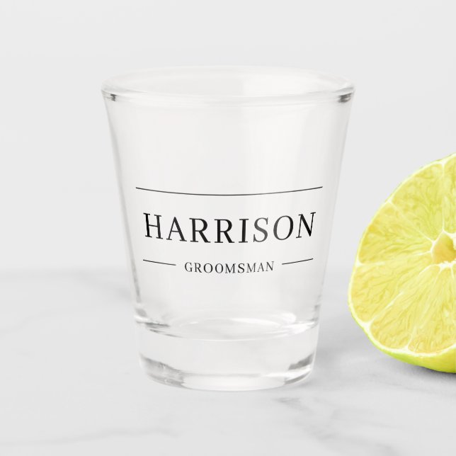 Personalized Modern Best Man Groomsmen Gift Shot Glass (Front)