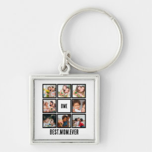 Personalized Modern Best Mom Ever 8 Photo Collage Keychain