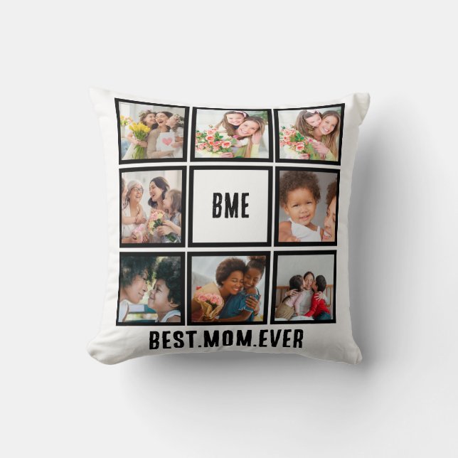 Personalized Modern Best Mom Ever 8 Photo Collage Throw Pillow (Front)