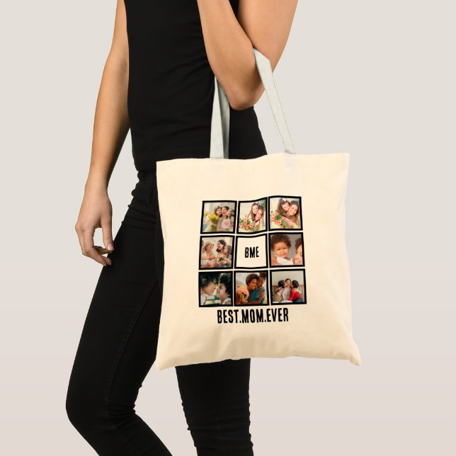 Personalized Modern Best Mom Ever 8 Photo Collage Tote Bag (Front (Product))