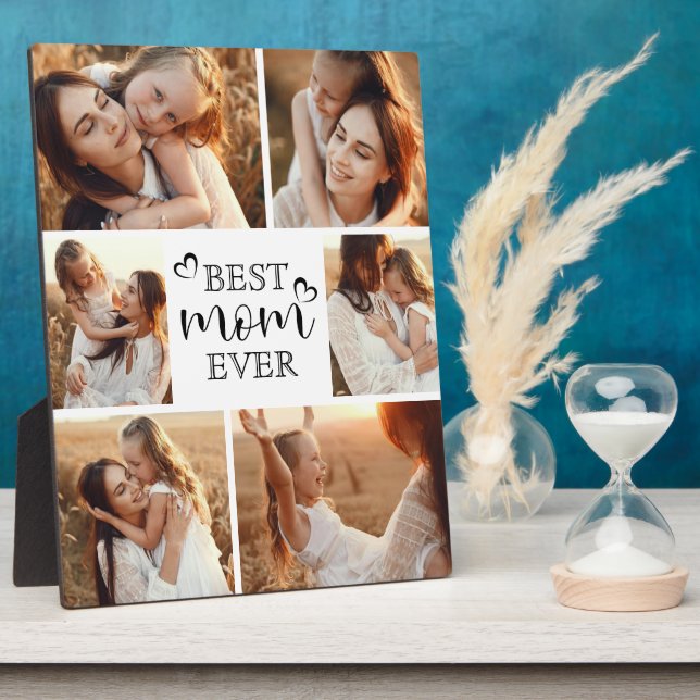 Personalized Modern Best Mom Ever Photo Collage Plaque (Side)