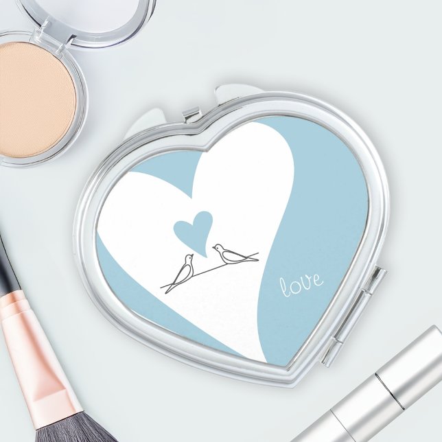 Personalized Modern Birds in Love Light Blue Heart Mirror For Makeup (Creator Uploaded)