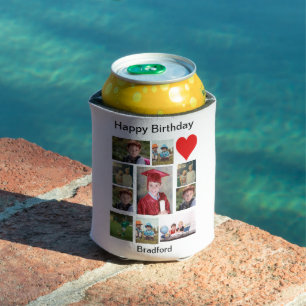 Personalized Modern Birthday 11 Photo Collage Can Cooler