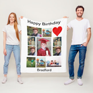 Personalized Modern Birthday 11 Photo Collage Fleece Blanket