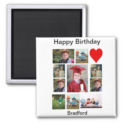 Personalized Modern Birthday 11 Photo Collage  Magnet