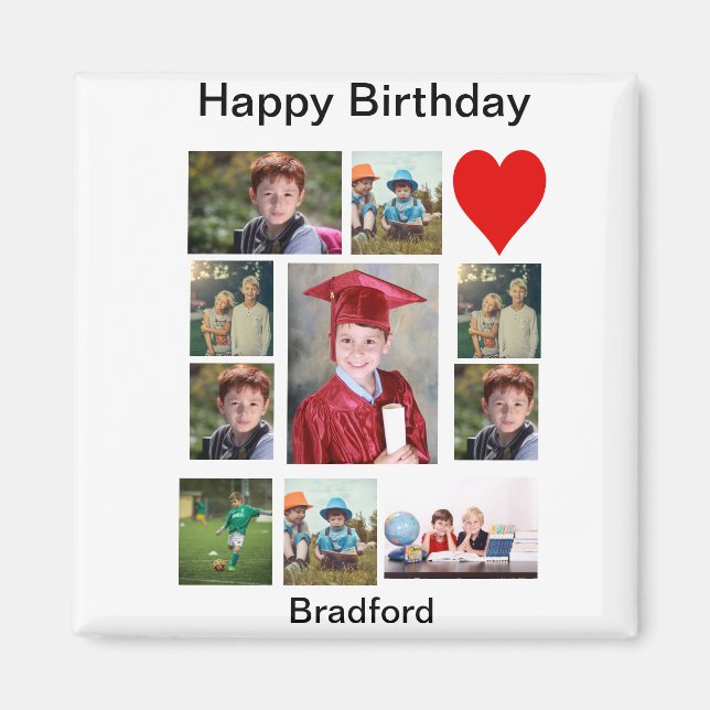 Personalized Modern Birthday 11 Photo Collage  Magnet (Front)