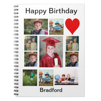 Personalized Modern Birthday 11 Photo Collage Notebook