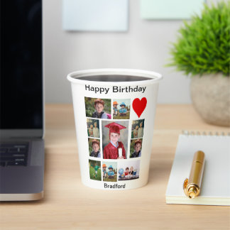 Personalized Modern Birthday 11 Photo Collage Paper Cups