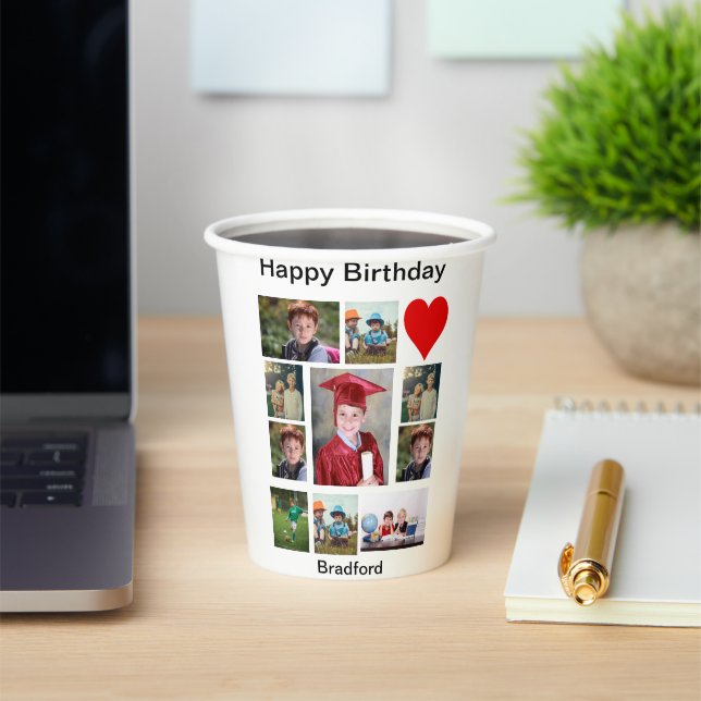 Personalized Modern Birthday 11 Photo Collage   Paper Cups (Insitu)