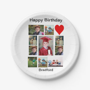 Personalized Modern Birthday 11 Photo Collage Paper Plates