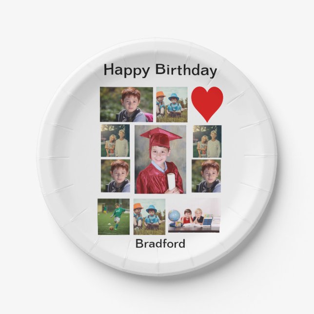 Personalized Modern Birthday 11 Photo Collage   Paper Plates (Front)