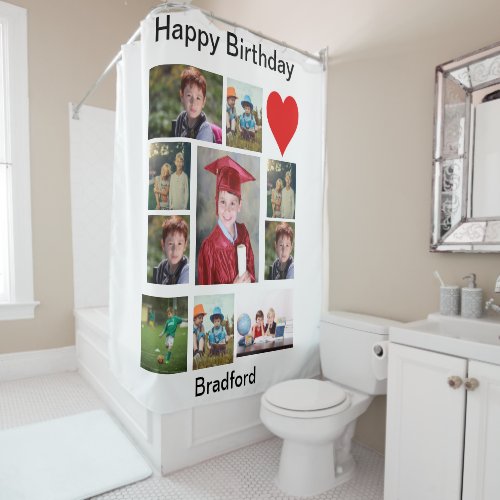 Personalized Modern Birthday 11 Photo Collage   Shower Curtain