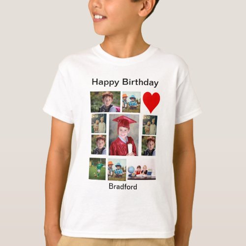 Personalized Modern Birthday 11 Photo Collage  T_Shirt