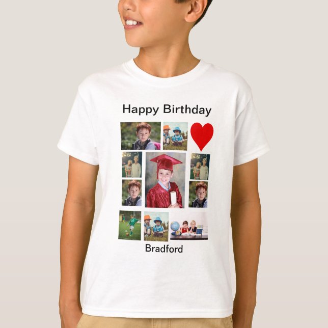 Personalized Modern Birthday 11 Photo Collage  T-Shirt (Front)