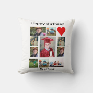 Personalized Modern Birthday 11 Photo Collage Throw Pillow