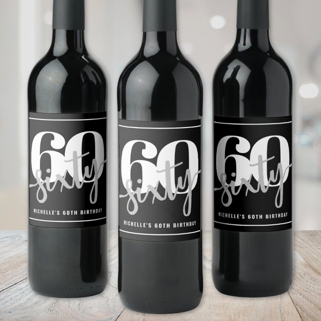 Personalized Modern Black 60th Birthday Party Wine Label (Personalized Modern Black 60th Birthday Party Wine Label)