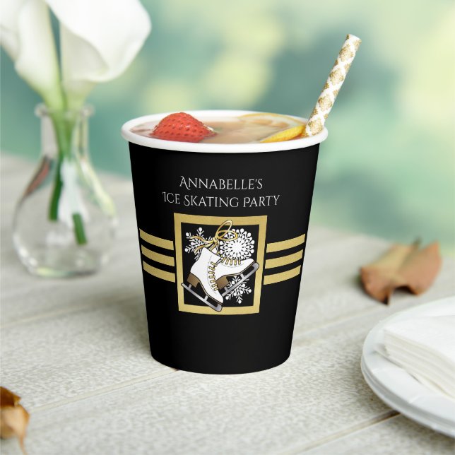 Personalized Modern Black and Gold Ice Skating Paper Cups (Insitu)
