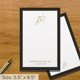 Personalized Modern Black and Gold Monogram Stationery