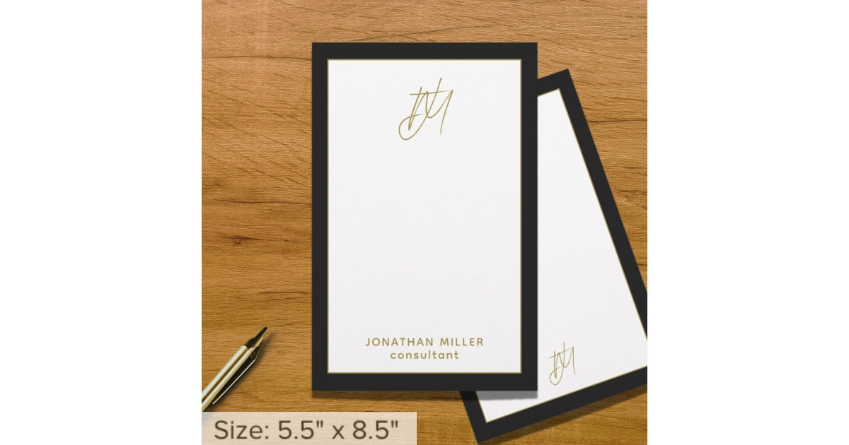 Personalized Modern Black and Gold Monogram Stationery | Zazzle