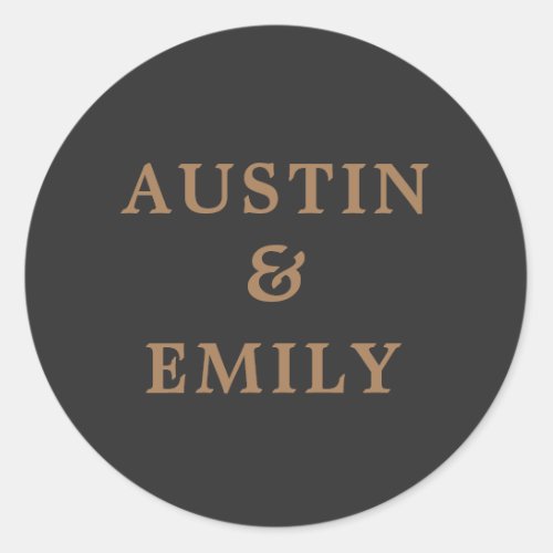 Personalized Modern Black and Gold Wedding Classic Round Sticker
