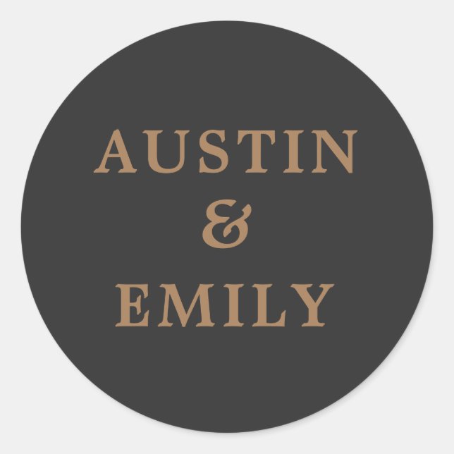 Personalized Modern Black and Gold Wedding Classic Round Sticker (Front)