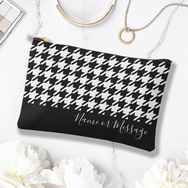 Personalized Modern Black and White Houndstooth Accessory Pouch (Creator Uploaded)