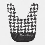 Personalized Modern Black and White Houndstooth Baby Bib