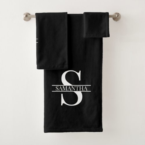 Personalized Modern Black and White Monogram Name Bath Towel Set