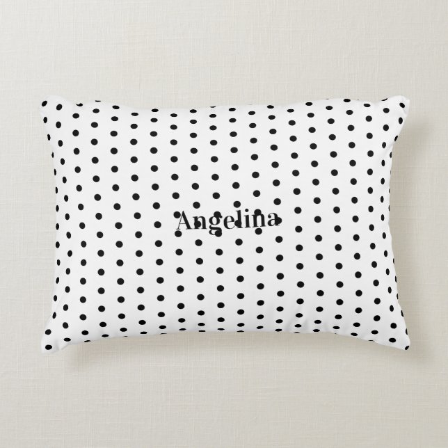 Personalized Modern Black and White Polka Dot  Accent Pillow (Front)