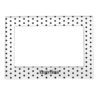Personalized Modern Black and White Polka Dot  Magnetic Frame